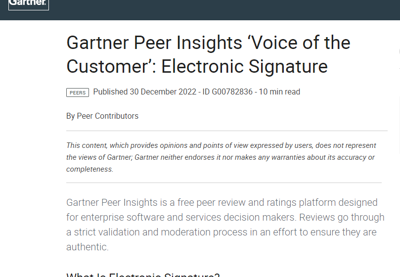  Gartner Peer Insights ‘Voice of the Customer’: Electronic Signature – Canada